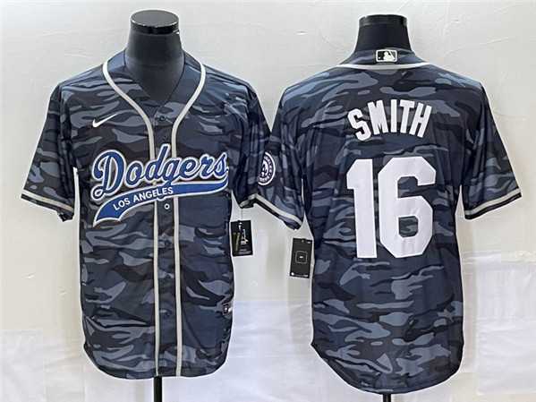 Mens Los Angeles Dodgers #16 Will Smith Gray Camo Cool Base With Patch Stitched Baseball Jerseys